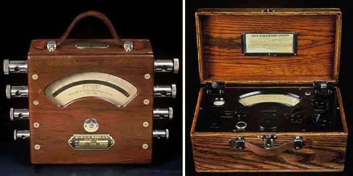 Left, the Western Electro-Mechanical Co. Portable AC Ammeter. Right, the Weston DC Millivoltmeter Model 622.