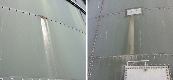 Patch repair on a tank, before and after. Photo courtesy of Belzona.