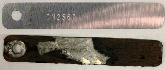 FIGURE 2  Mild steel corrosion coupons from pilot closed loop tests.