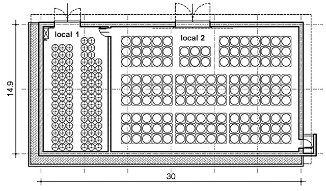 Figure 1: The floor plan illustrates how the temporary storage facility’s space is divided into two rooms.