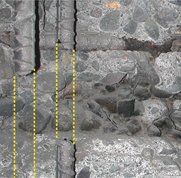 FIGURE 3:  Complete section loss of rebar at a construction joint.