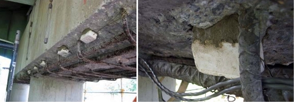 The exposed steel and anodes with embedment mortar are shown here for the Route 712 bridge near Altavista, Virginia. Photos courtesy of VDOT.