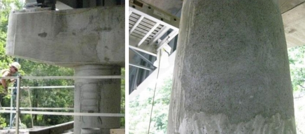 One advantage of the self-consolidating concrete solution (left) is that it can offer a smoother surface finish than when using shotcrete (right). Photos courtesy of VDOT.
