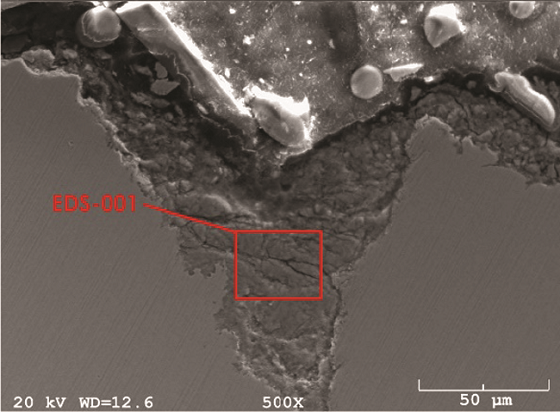 FIGURE 2 SEM image of a pit on the pipe ID.