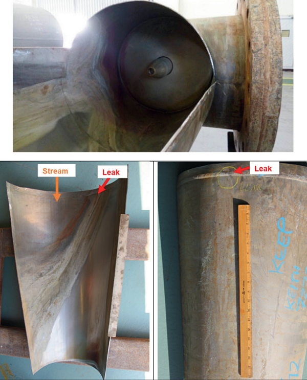FIGURE 2 General photographs of the leaked venturi scrubber (ejector) after cutting.