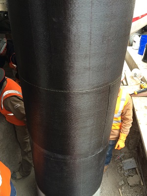 FIGURE 4: The columns were successfully protected and strengthened with the FRP solution, shown here in its completed form. Photo courtesy of MIS.