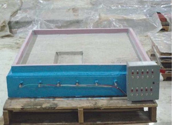 A concrete test slab with a hotspot meeting M-82 specifications is ready for testing. Photo courtesy of U.S. Bureau of Reclamation.