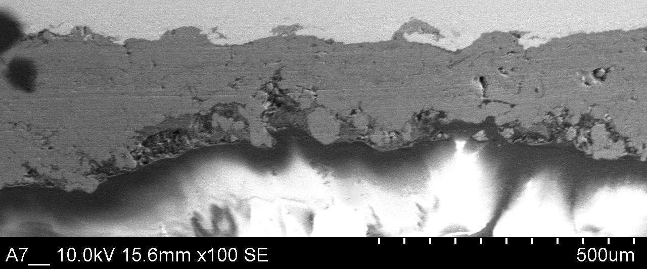 Cross section of TSA after cathodic polarization in mud at 95 °C..